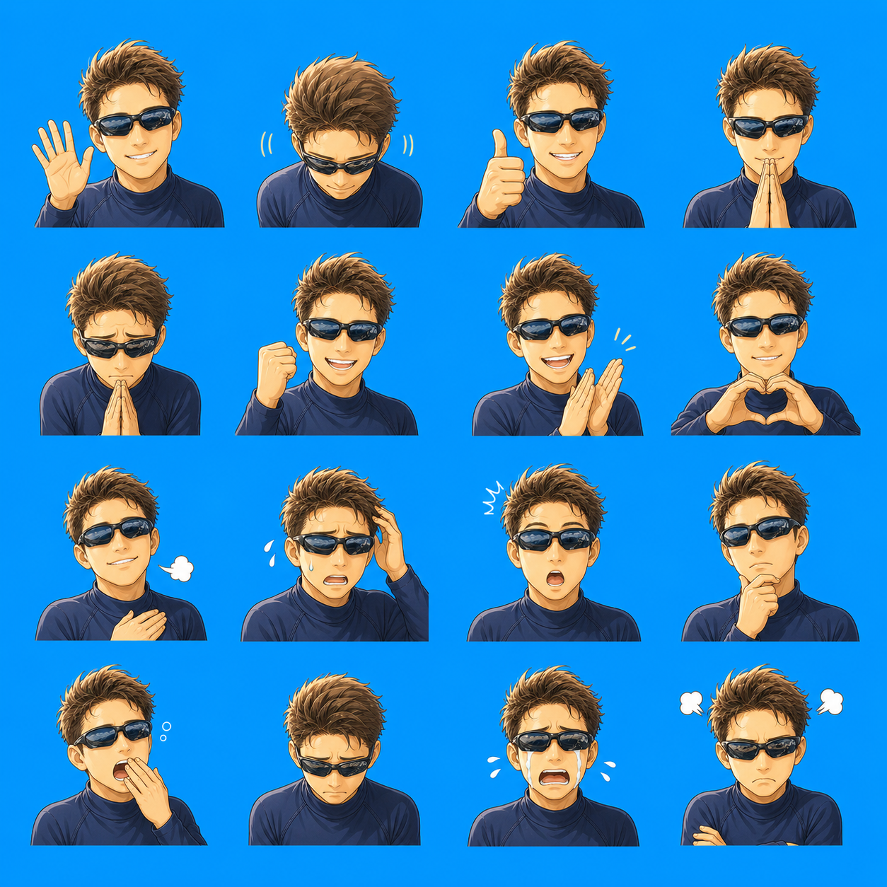 男性キャラクターのLINEスタンプ表情集