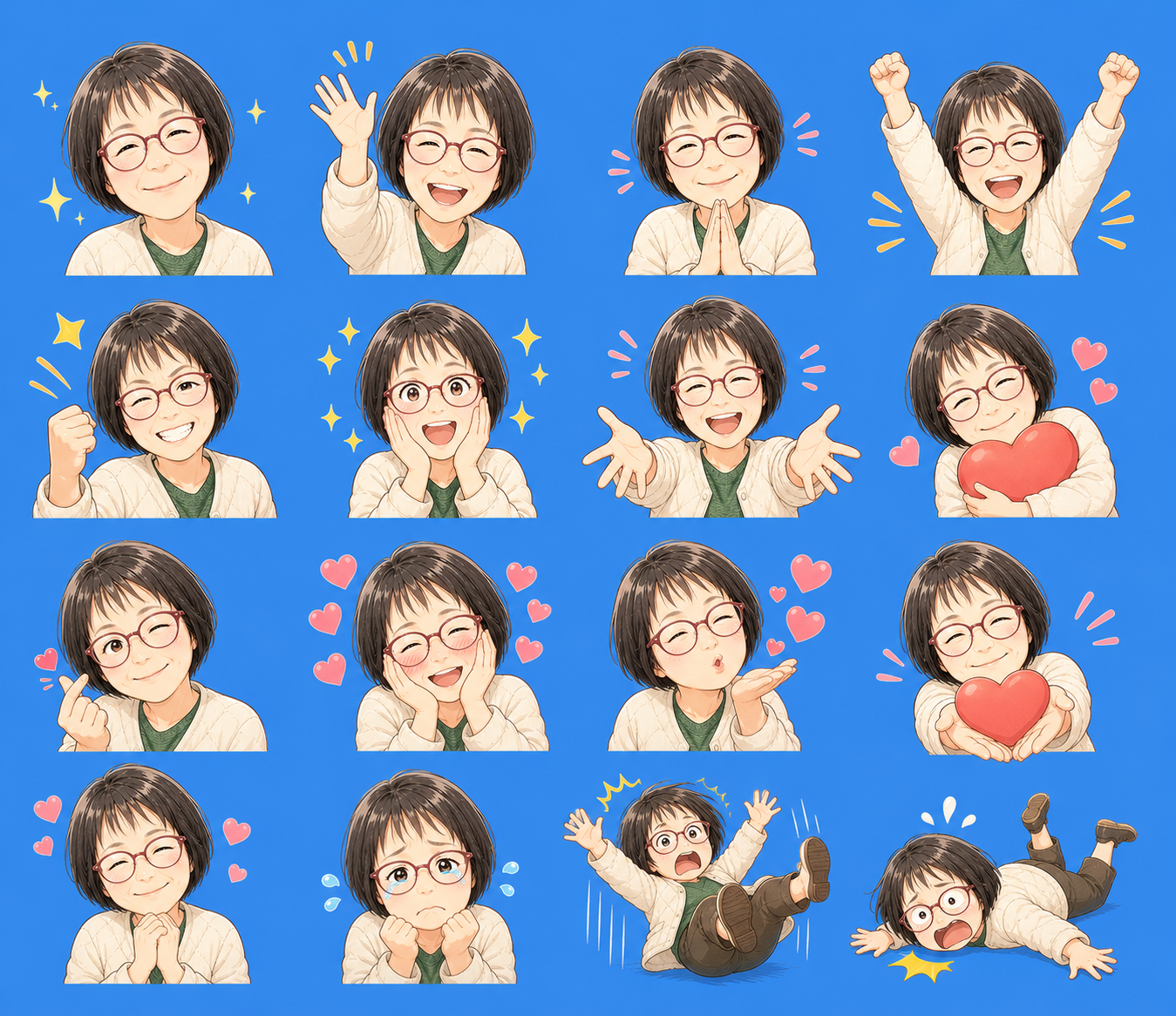 女性キャラクターのLINEスタンプ表情集